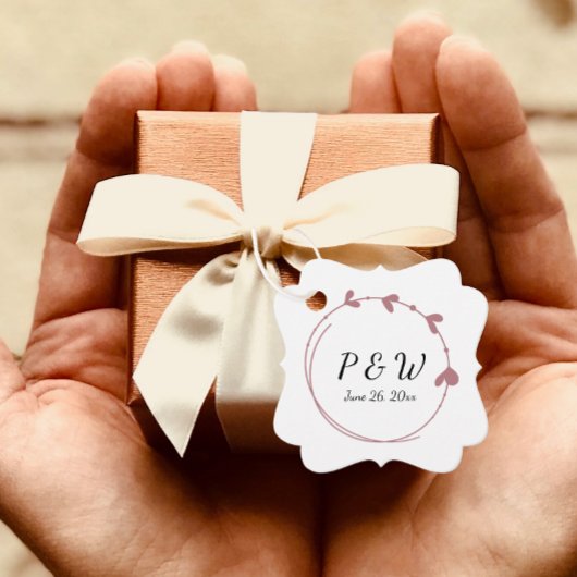 Dusty Rose Simple Heart Wreath Monogram Wedding Geschenkanhänger