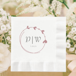 Dusty Rose Simple Heart Wreath Monogram Wedding Serviette