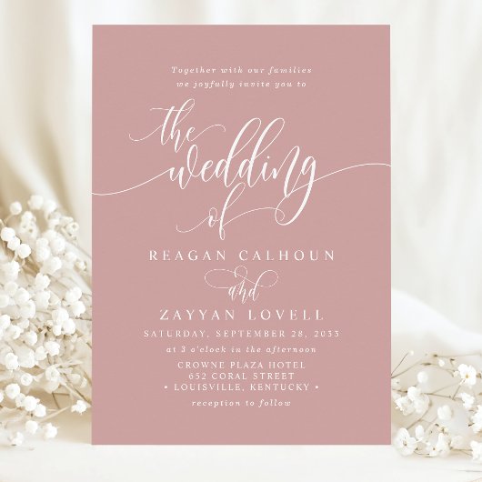 Dusty Rose Simple Modern Script Wedding Einladung