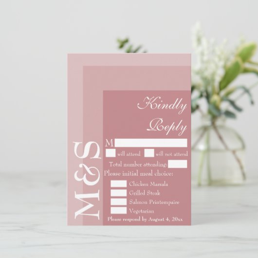 Dusty Rose Simple Modern Script Wedding RSVP Card Dankeskarte (Stehend Vorderseite)