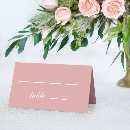 Dusty Rose Simple Pink White Calligraphy Wedding Platzkarte