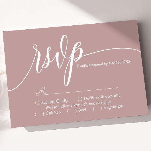 Dusty Rose Simple Script Wedding RSVP Card