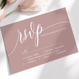 Dusty Rose Simple Script Wedding RSVP Card Karte