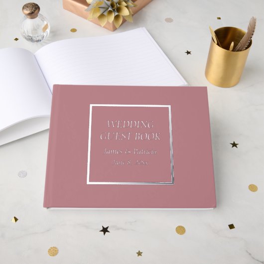 Dusty Rose Simple Stylized Lettering Wedding Gästebuch (Vorderseite offen)