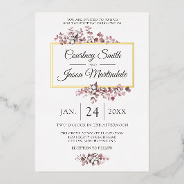 Dusty Rose Southern Cotton Boll Botanische Hochzei Folieneinladung