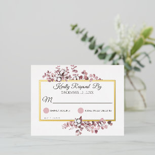 Dusty Rose Southern Cotton Botanical Wedding RSVP Folie Einladungspostkarte