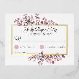 Dusty Rose Southern Cotton Botanical Wedding RSVP Folie Einladungspostkarte