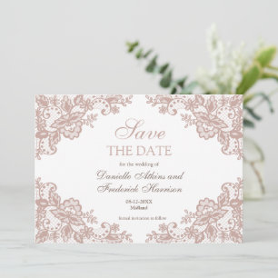 Dusty Rose Spitze Hochzeit speichern Sie die Datum Feiertagskarte