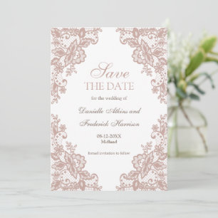 Dusty Rose Spitze Hochzeit speichern Sie die Datum Feiertagskarte