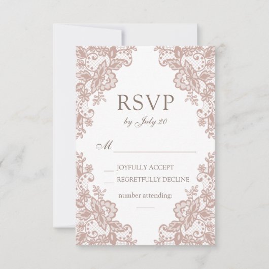 Dusty Rose Spitzen Hochzeit rsvp Karte (Vorderseite)
