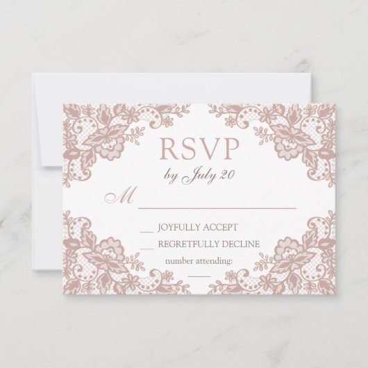 Dusty Rose Spitzen Hochzeit rsvp Karte (Vorderseite)