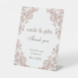 Dusty Rose Spitzen Hochzeitskarten und Geschenkzei Sockelschild