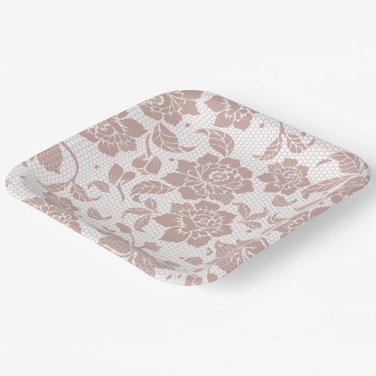 Dusty Rose Spitzen Hochzeitspapier Teller (Gewinkelt)