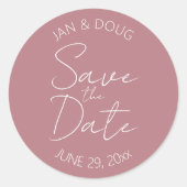 Dusty Rose Stilisierte Hochzeit Speichern Sie das Runder Aufkleber (Vorderseite)