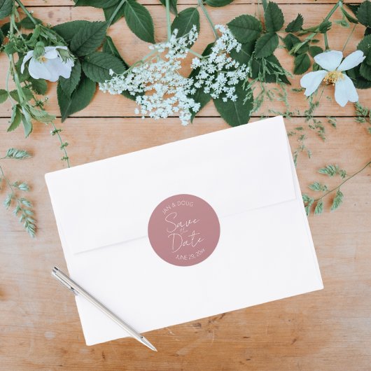 Dusty Rose Stilisierte Hochzeit Speichern Sie das  Runder Aufkleber