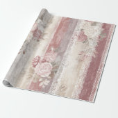 Dusty Rose Streifen & Spitze Geschenkpapier (Ungerollt)