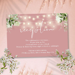 Dusty Rose String Lights Floral Wedding Reception Begleitkarte