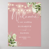 Dusty Rose String Lights Floral Wedding Willkommen Poster (Vorne)