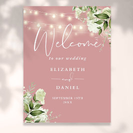 Dusty Rose String Lights Floral Wedding Willkommen Poster