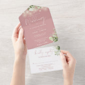 Dusty Rose String Lights Greenerity Monogram Weddi All In One Einladung (Abreißen)