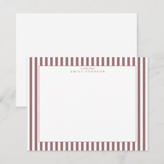 Dusty Rose Striped Note Card Einladung (Vorne/Hinten)