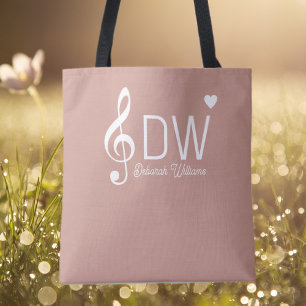 Dusty Rose Tote Bag mit ihrem Namen & Treble Clef Tasche