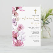 Dusty Rose Transparente Blütengoldenbestätigung Einladung (Stehend Vorderseite)