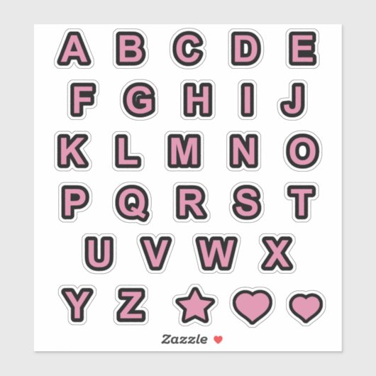 Dusty Rose und Black Hauptstadt Letters Alphabet Aufkleber (Blatt)