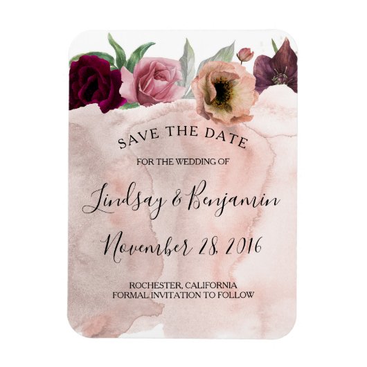 Dusty Rose und Burgund Floral Save the Date Magnet (Vertikal)