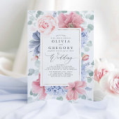 Dusty Rose und Dusty Blue Blumen Elegante Hochzeit Einladung
