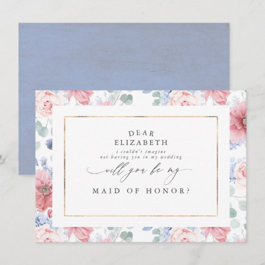 Dusty Rose und Dusty Blue Bridesmaid Vorschlag Einladung (Vorne/Hinten)
