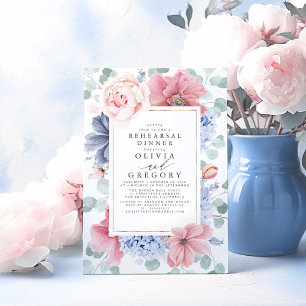 Dusty Rose und Dusty Blue Floral Probe Dinner Einladung