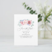 Dusty Rose und Dusty Blue Floral Save the Date Ankündigungspostkarte (Stehend Vorderseite)