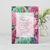 Dusty Rose und Emerald Green Floral Wedding Einladung (Stehend Vorderseite)