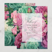 Dusty Rose und Emerald Green Floral Wedding Einladung (Vorne/Hinten)