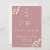 Dusty Rose und Gold Save the Date Einladung (Vorderseite)