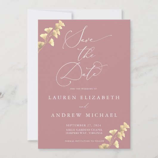Dusty Rose und Gold Save the Date Einladung (Vorderseite)