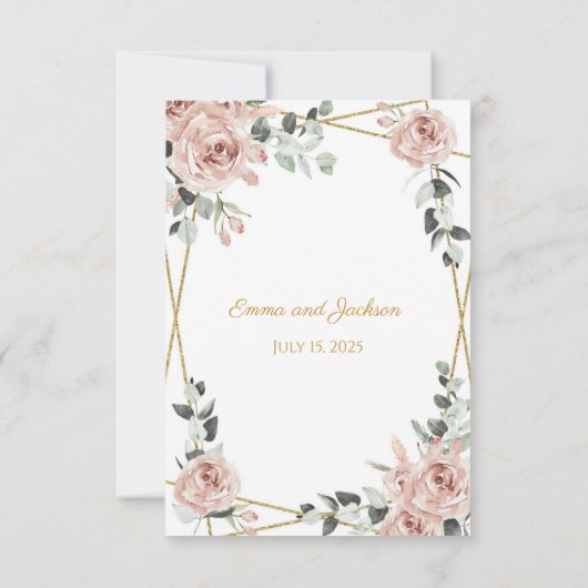 Dusty Rose und Goldrahmen Blumenzehen Einladung (Rückseite)