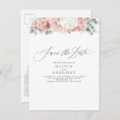 Dusty Rose und Peach Floral Save the Date Ankündigungspostkarte (Vorne/Hinten)