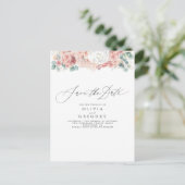Dusty Rose und Peach Floral Save the Date Ankündigungspostkarte (Stehend Vorderseite)