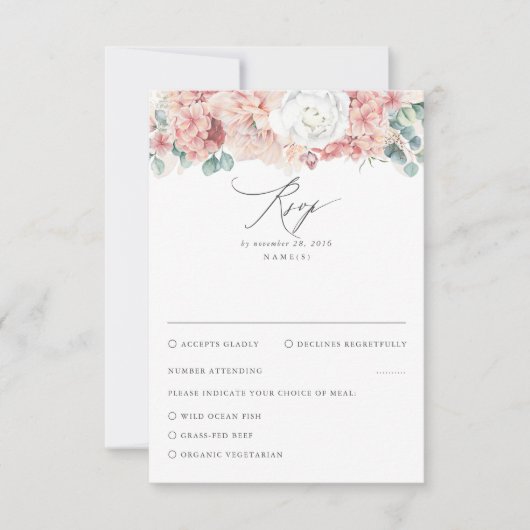 Dusty Rose und Peach Floral Wedding RSVP (Vorderseite)
