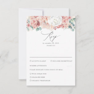 Dusty Rose und Peach Floral Wedding RSVP Karte