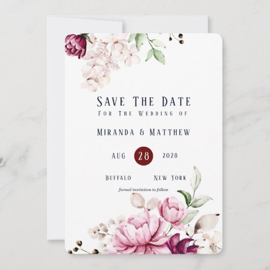 Dusty Rose und Pink Peony speichern die Datumskart Einladung (Vorderseite)