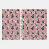 Dusty Rose und schwarz Frohe Weihnachtsbäume Urlau Geschenkpapier Set (Vorderseite 2)