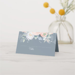 Dusty Rose und Slate Blue Floral Elegant Platzkarte