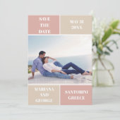 Dusty Rose und taupe Farbe Block Hochzeit Save The Date (Stehend Vorderseite)