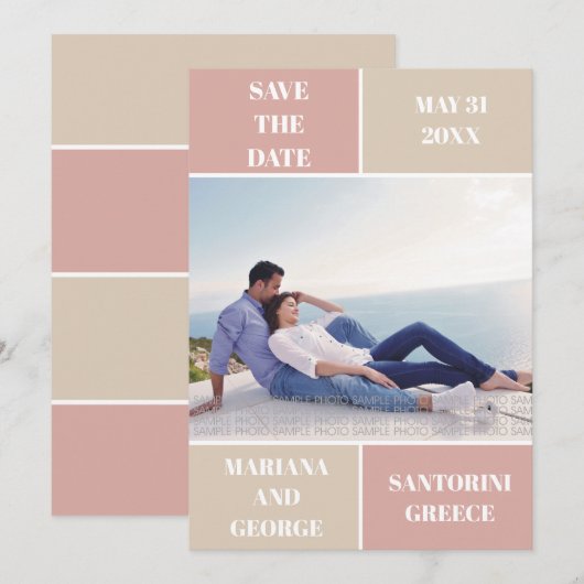 Dusty Rose und taupe Farbe Block Hochzeit Save The Date (Vorne/Hinten)