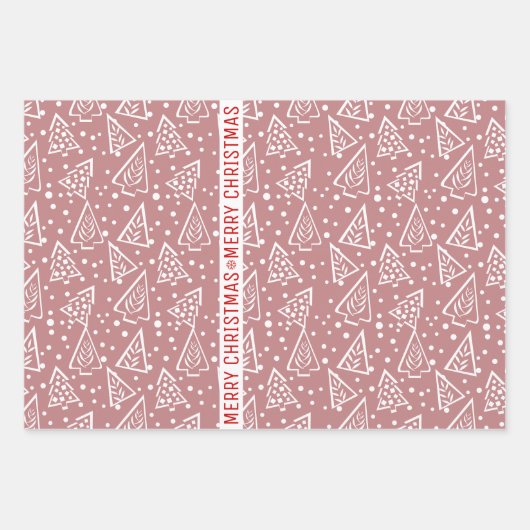 Dusty Rose und weiß Frohe Weihnachtsbäume Urlaub Geschenkpapier Set (Vorderseite 3)