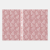 Dusty Rose und weiße Weihnachtsbäume und Name Geschenkpapier Set (Vorderseite 3)