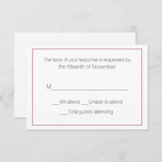 Dusty Rose und White Wedding Response Card RSVP Karte (Vorne/Hinten)